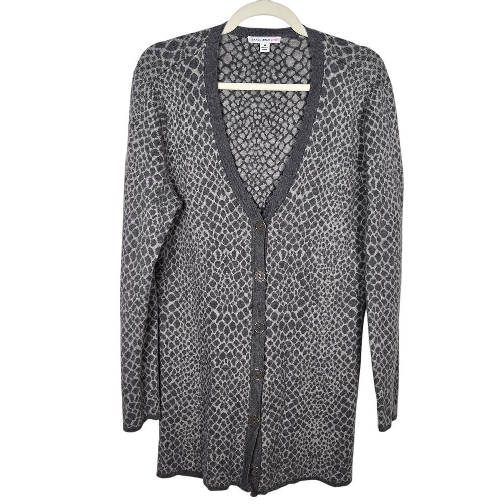 Isaac Mizrahi LIVE! Women's Animal Print Cardigan Sweater Button Front‎ Gray M
